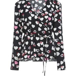 Armani Exchange Black and White Heart Wrap Blouse